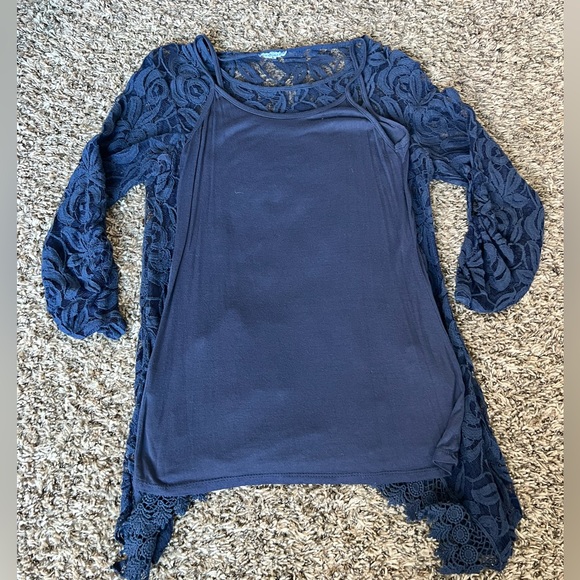 Boutique Navy Lace Tunic with Matching Underlay - Picture 5 of 9